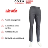 Quần Tây Nam Owen QST231753 màu xám đậm dáng slim fit cạp tăng đơ chất liệu nano