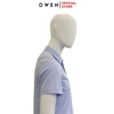 Áo Sơ Mi Nam Tay Ngắn Owen AB240044NT màu xanh nhạt caro nhỏ dáng suông tà bằng có túi Chất liệu sợi tre