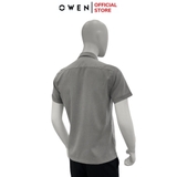 Áo Sơ Mi Nam Tay Ngắn Owen AB240059N màu xám in họa tiết dáng suông tà bằng không túi Chất liệu sợi tre