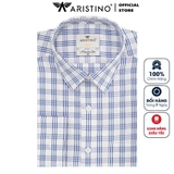 Áo Sơ Mi Nam Tay Dài Aristino ALS53008 Màu Kẻ Caro Xanh Trắng Chìm Kiểu Dáng Regular Fit Chất Liệu Sợi Tre