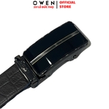 Thắt Lưng Nam Owen BELT233285 dây da màu nâu Mặt Khóa Trượt Tự Động màu đen Chất Liệu Da Bò Thật