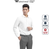 Áo Sơ Mi Nam Tay Dài Aristino ALS08009 Màu Trắng Caro Dệt Lỗ Kiểu Dáng Slim Fit Chất Liệu Nano
