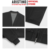 Áo khoác Aristino AJK004BS0 Áo khoác 1 lớp Cardigan Màu Nhung đen 07 Melange