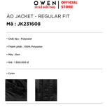 Áo Khoác Jacket Owen JK231608 màu đen trơn dáng regular fit có mũ có thể tháo rời áo lông vũ chất liệu Polyester