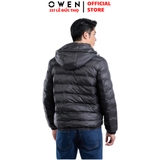 Áo Khoác Jacket Owen JK231608 màu đen trơn dáng regular fit có mũ có thể tháo rời áo lông vũ chất liệu Polyester