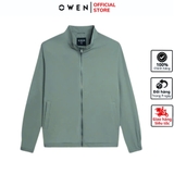 Áo Khoác Jacket Owen JK241473 màu xám dáng regular fit, cổ cao 3 phân, khóa kéo, tay và gấu bo chun chất liệu polyester