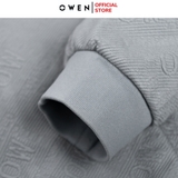 Áo Khoác Jacket Owen JK241485 màu xám nhạt họa tiết chữ in dáng regular fit, cổ cao 3 phân, khóa kéo, tay và gấu bo chun chất liệu polyester
