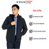 Áo Khoác Jacket Owen JK241490 màu đen phao dày có mũ dáng regular fit, cổ cao 3 phân, khóa kéo, tay và gấu bo  chất liệu polyester