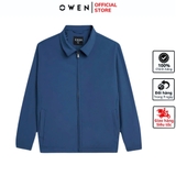Áo Khoác Jacket Owen JK241493 màu xanh đậm dáng regular fit, cổ bẻ, khóa kéo, tay và gấu suông chất liệu polyester