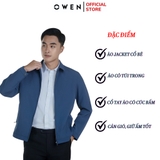 Áo Khoác Jacket Owen JK241493 màu xanh đậm dáng regular fit, cổ bẻ, khóa kéo, tay và gấu suông chất liệu polyester