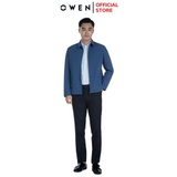 Áo Khoác Jacket Owen JK241493 màu xanh đậm dáng regular fit, cổ bẻ, khóa kéo, tay và gấu suông chất liệu polyester
