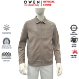Áo Khoác Jacket Owen JK256072 màu be dáng regular fit cổ bẻ, khóa kéo, cổ tay áo có cúc bấm,bo gấu chất liệu Nylon Spandex