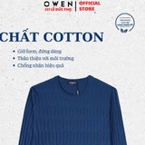 Áo len nam owen ALD231652 Màu xanh cổ vịt kẻ lỗ Dáng Regular fit Chất Vải Cotton Acrylic