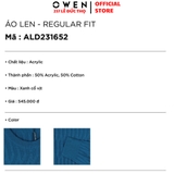 Áo len nam owen ALD231652 Màu xanh cổ vịt kẻ lỗ Dáng Regular fit Chất Vải Cotton Acrylic