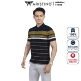 Áo Thun Polo Nam Cổ Bẻ Aristino APS001S2 Màu Xanh Rêu 12 Kẻ Dáng Suông Vừa Vải Cotton Cao Cấp Mềm Mát