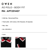 Áo Thun polo Nam Tay Ngắn Có Cổ Owen APT231407 màu đen tay viền dáng body fit vải cotton