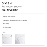 Áo Thun polo Nam Tay Ngắn Có Cổ Owen APV231341 màu trắng dáng body fit vải cotton