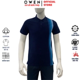 Áo Thun polo Nam Tay Ngắn Có Cổ Owen APV233208 màu xanh navy phối sọc dáng suông body fit tà bằng chất liệu cotton
