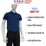 Áo thun polo Nam Tay Ngắn Có Cổ Owen APV253604 màu xanh dương dáng body fit tà bằng Chất liệu Nylon