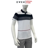 Áo thun polo Nam Tay Ngắn Có Cổ Owen APV253610 màu trắng phối xanh dáng suông tà bằng xẻ tà chất liệu cotton