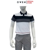 Áo thun polo Nam Tay Ngắn Có Cổ Owen APV253610 màu trắng phối xanh dáng suông tà bằng xẻ tà chất liệu cotton