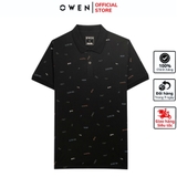 Áo thun polo Nam Tay Ngắn Có Cổ Owen APV253618 màu đen in họa tiết dáng suông tà bằng xẻ tà chất liệu cotton
