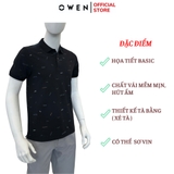 Áo thun polo Nam Tay Ngắn Có Cổ Owen APV253618 màu đen in họa tiết dáng suông tà bằng xẻ tà chất liệu cotton