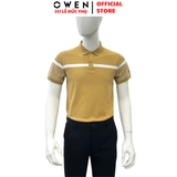 Áo thun polo Nam Tay Ngắn Có Cổ Owen APV253633 màu vàng đậm kẻ trắng dáng body fit tà bằng chất cotton