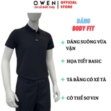 Áo thun polo Nam Tay Ngắn Có Cổ Owen APV253650 màu đen dáng body fit tà bằng chất liệu Nylon