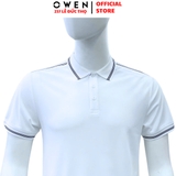 Áo thun polo Nam Tay Ngắn Có Cổ Owen APV253658 màu trắng viền xanh dáng body fit tà bằng Chất liệu Cafe