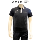 Áo Thun polo Nam Tay Ngắn Có Cổ Owen APV233187 màu đen phối trắng in chìm dáng Body fit chất liệu CVC Spandex