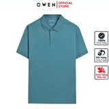 Áo Thun polo Nam Tay Ngắn Có Cổ Owen APV253614 màu xanh bạc hà dáng suông body fit tà bằng chất liệu cotton