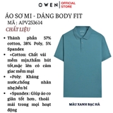 Áo Thun polo Nam Tay Ngắn Có Cổ Owen APV253614 màu xanh bạc hà dáng suông body fit tà bằng chất liệu cotton