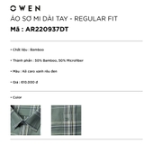 Áo Sơ Mi Nam Tay Dài Owen AR220937DT Kẻ caro xanh rêu đen Dáng Regular Fit Vải Sợi Tre ( Bamboo)