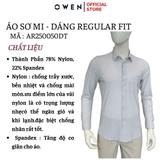 Áo sơ mi nam tay dài Owen AR250050DT màu xanh lá nhạt kẻ caro dáng suông regular fit tà lượn có túi chất liệu knit