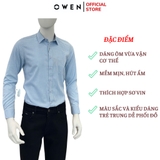 Áo sơ mi nam tay dài Owen AR250055DT màu xanh nhạt dáng suông regular fit tà lượn có túi Chất liệu Bamboo poly