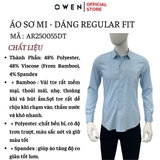 Áo sơ mi nam tay dài Owen AR250055DT màu xanh nhạt dáng suông regular fit tà lượn có túi Chất liệu Bamboo poly
