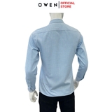 Áo sơ mi nam tay dài Owen AR250055DT màu xanh nhạt dáng suông regular fit tà lượn có túi Chất liệu Bamboo poly