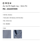 Áo Sơ Mi Nam Tay Ngắn Owen AS220135N Màu Oxford Navy Slim Fit Tà Lượn Không Túi Ngực Vải Sợi Tre