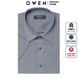 Áo Sơ Mi Nam Tay Ngắn Owen AS220135N Màu Oxford Navy Slim Fit Tà Lượn Không Túi Ngực Vải Sợi Tre