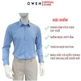 Áo sơ mi nam tay dài Owen AS250344D màu xanh jacquard dáng ôm slim fit là lượn không túi chất liệu bamboo spandex