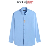 Áo sơ mi nam tay dài Owen AS250344D màu xanh jacquard dáng ôm slim fit là lượn không túi chất liệu bamboo spandex