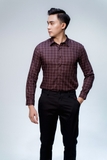 Áo Sơ Mi Nam Tay Dài Owen AS61012D Màu Nâu Café Caro Trắng Đen Kiểu Dáng Slim Fit - Không túi Chất Liệu Sợi Tre