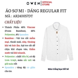 Áo Sơ Mi Nam Tay Dài Owen AR240057DT màu trắng in họa tiết dáng suông tà lượn có túi chất liệu bambo poly