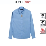 Áo Sơ Mi Nam Tay Dài Owen AR240521D màu xanh dương dáng suông tà lượn không túi chất liệu bambo poly