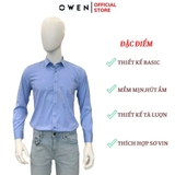 Áo Sơ Mi Nam Tay Dài Owen AR240521D màu xanh dương dáng suông tà lượn không túi chất liệu bambo poly