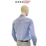 Áo Sơ Mi Nam Tay Dài Owen AR240521D màu xanh dương dáng suông tà lượn không túi chất liệu bambo poly