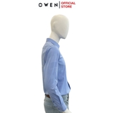 Áo Sơ Mi Nam Tay Dài Owen AR240521D màu xanh dương dáng suông tà lượn không túi chất liệu bambo poly