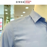 Áo Sơ Mi Nam Tay Dài Owen AR240521D màu xanh dương dáng suông tà lượn không túi chất liệu bambo poly
