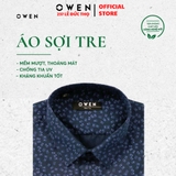 Áo Sơ Mi Nam Tay Dài Owen AS230677D màu navy in họa tiết xanh dáng slim fit tà lượn không túi vải sợi tre